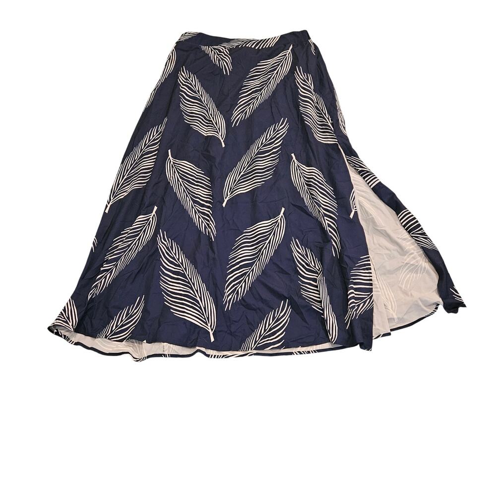 SHEIN Curve Maxi Skirt 1XL Blue White Leaf Print Flowy Elastic Waist